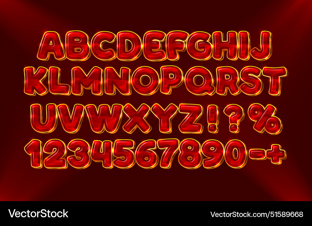 Gold Ruby Font Set - Letters & Numbers vector image