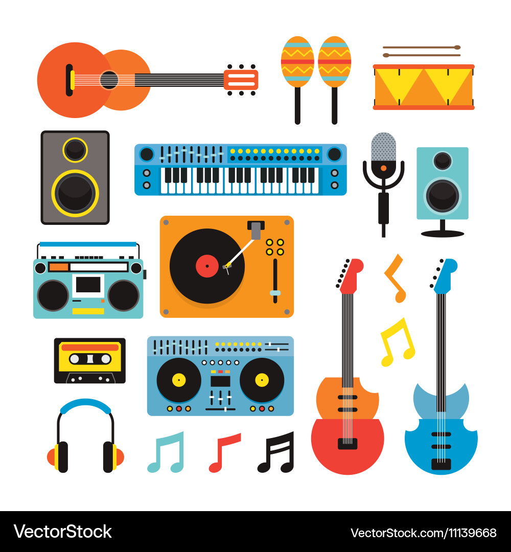 Music instruments objects set vector image