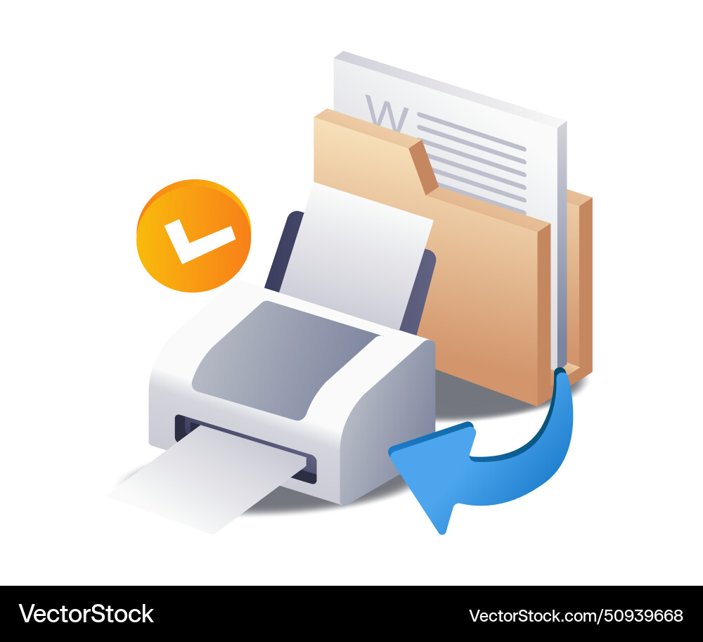 Printing computer folder data concept flat Printing computer folder data concept flat vector image