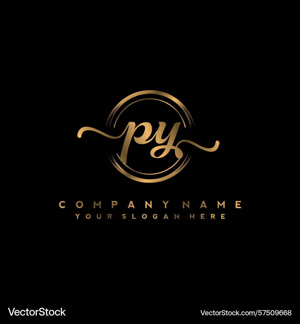 Py initial handwriting logo with circular wave Vector Image