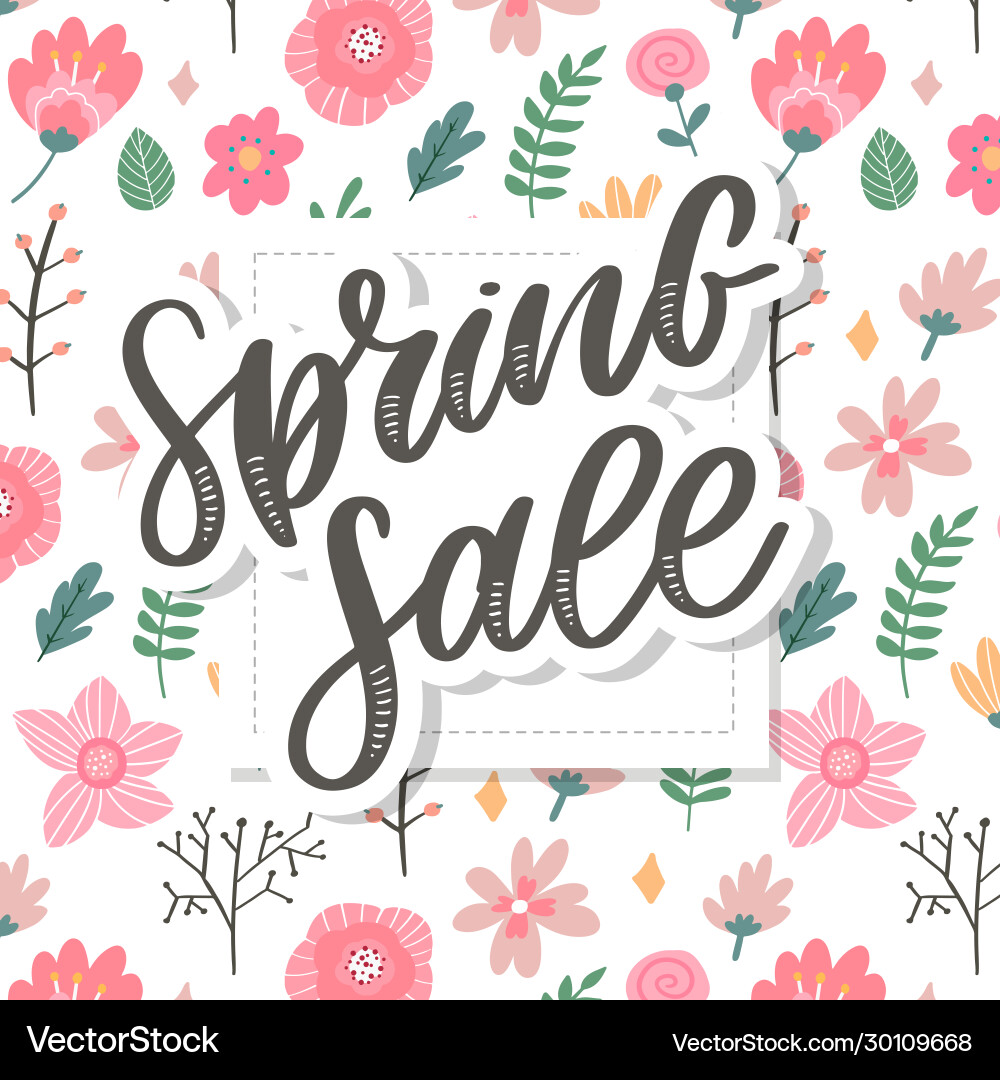 Spring sale word hanging on leaves with strings vector image