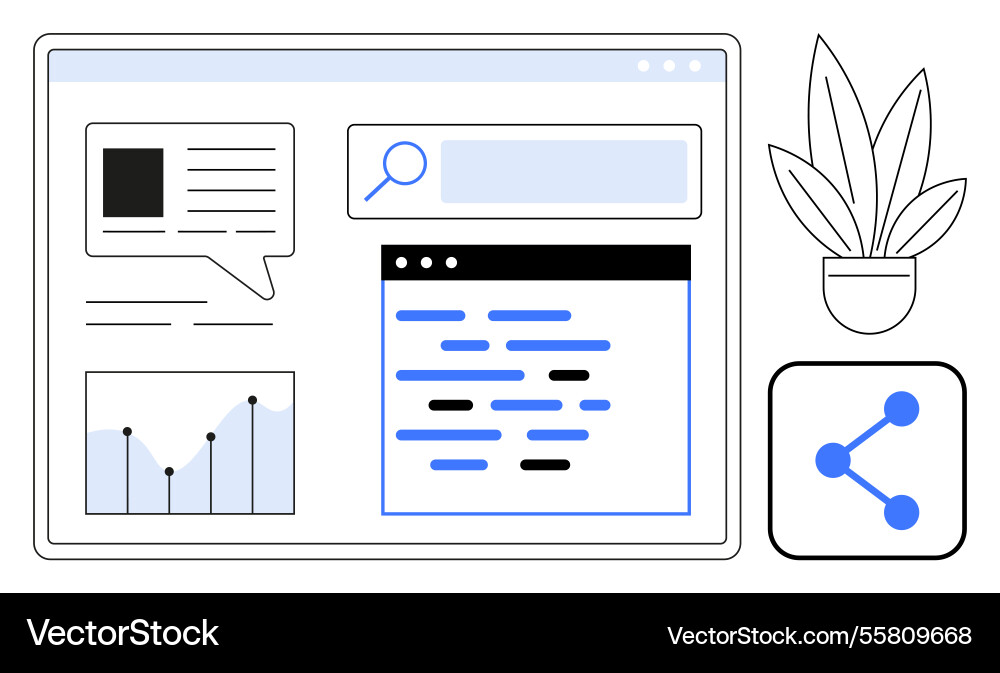 Webpage with search graph coding blocks chat Webpage with search graph coding blocks chat vector image