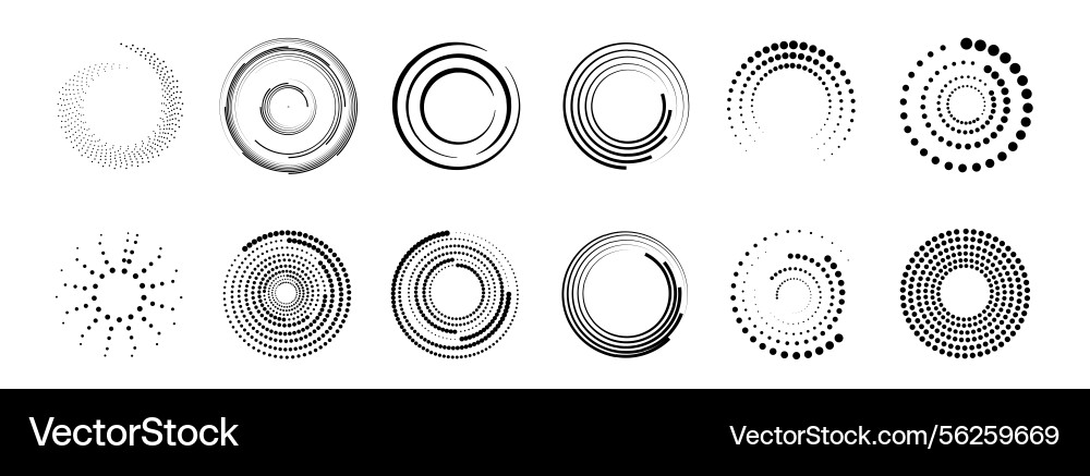 Halftone circular dotted frames set of black Halftone circular dotted frames set of black Vector Image
