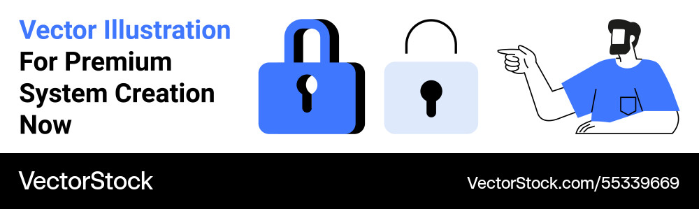 Man pointing at padlocks representing security Man pointing at padlocks representing security vector image