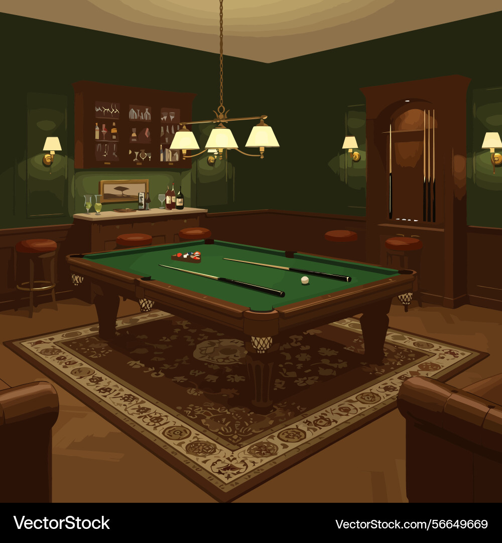 Playing billiards game with pool table bar vector image