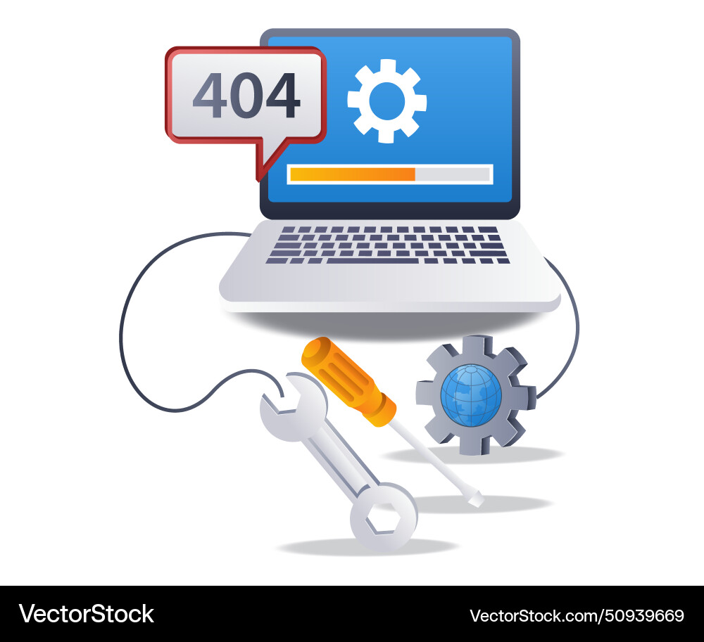 Process of loading repair error code 404 flat Process of loading repair error code 404 flat vector image