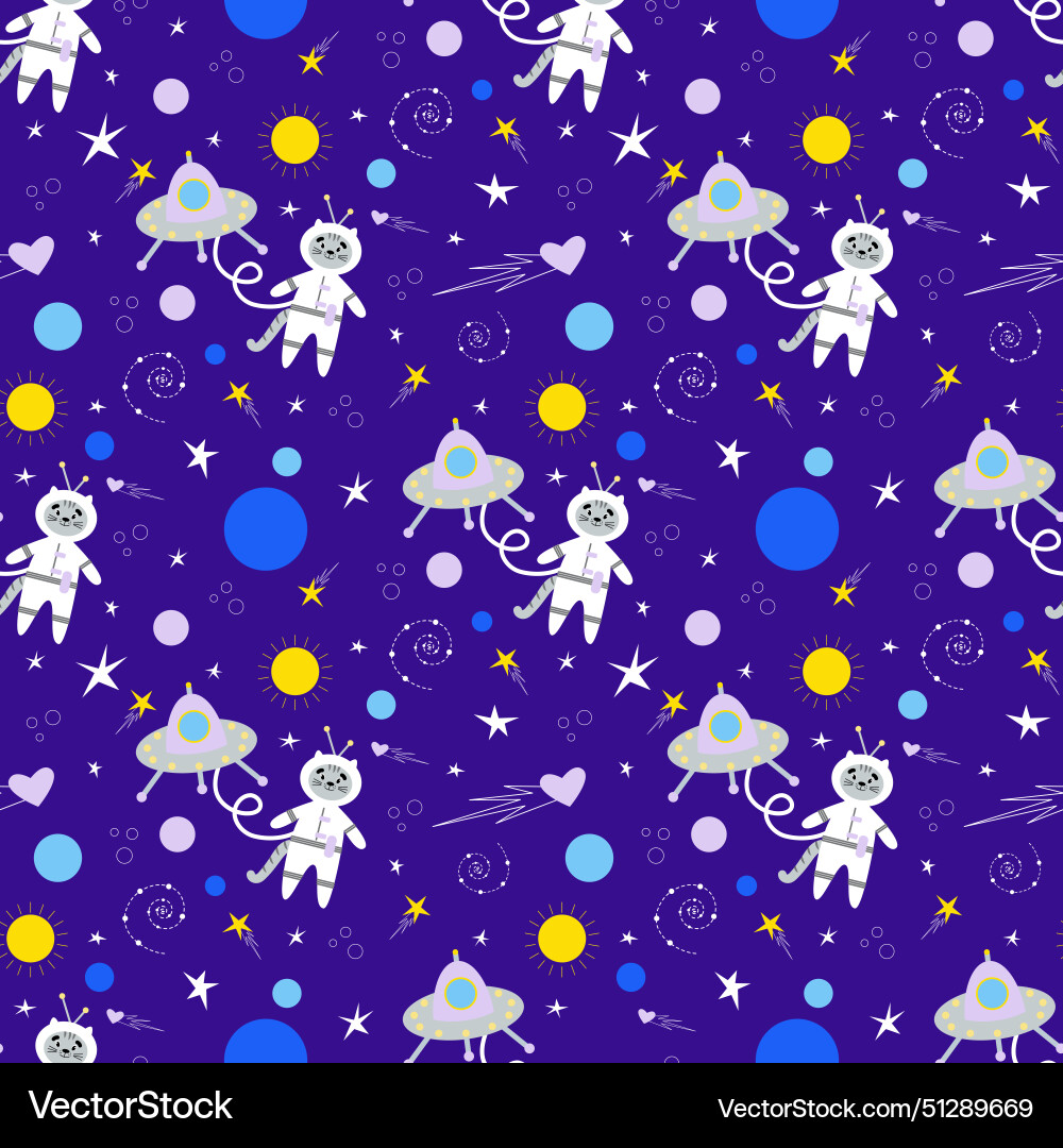 Seamless pattern spaceship astronaut Vector Image
