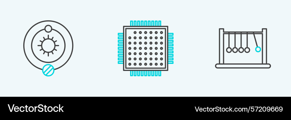 Set line pendulum solar system and processor icon Vector Image