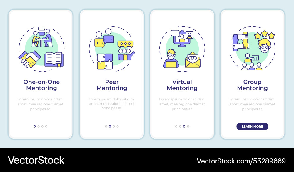 Types of mentoring onboarding mobile app screen Types of mentoring onboarding mobile app screen vector image