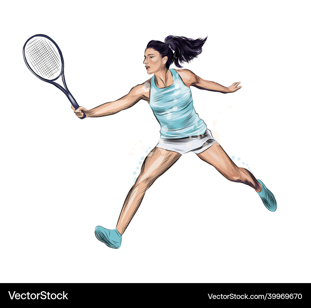 Abstract tennis player with a racket from splash Abstract tennis player with a racket from splash vector image