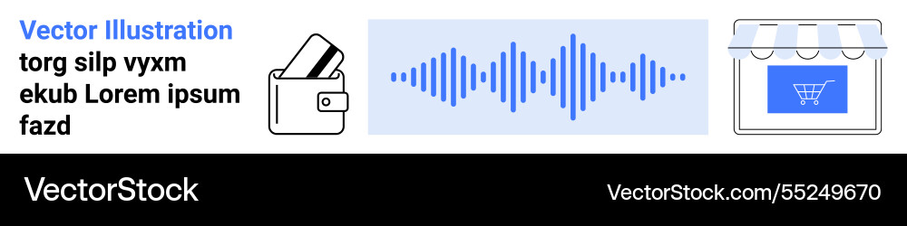 Digital wallet audio waveform and e-commerce Digital wallet audio waveform and e-commerce Vector Image