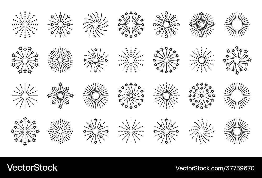 Firework icons set linear sparkle explosion Firework icons set linear sparkle explosion vector image