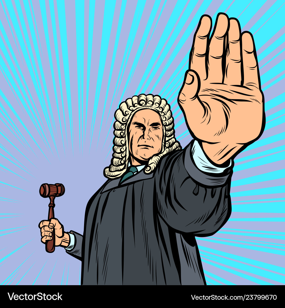 Judge with Hammer Stop Gesture Vector Image