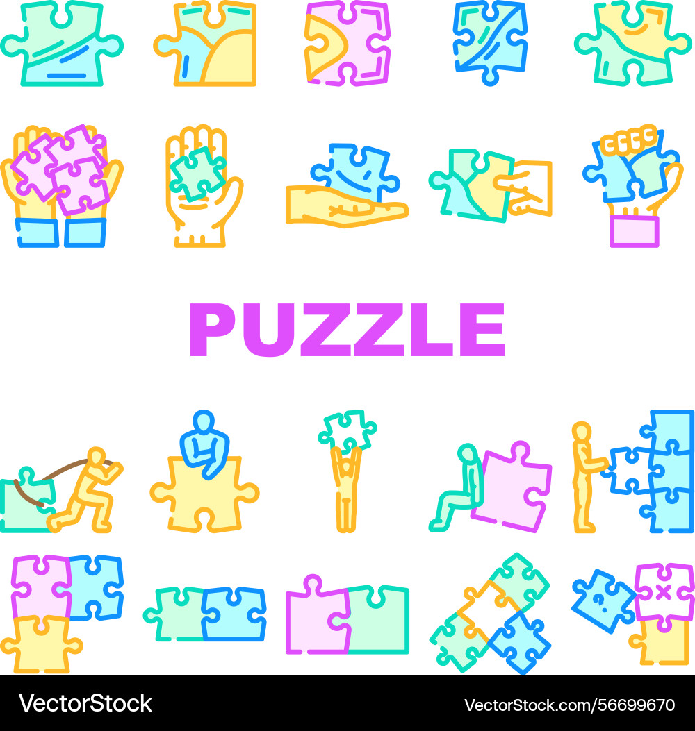 Puzzle game jigsaw riddle icons set Vector Image