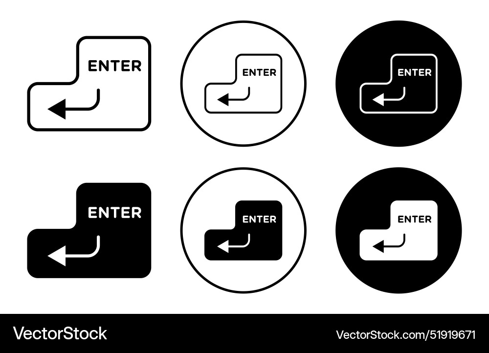 Enter keyboard key icon collection of outline Vector Image