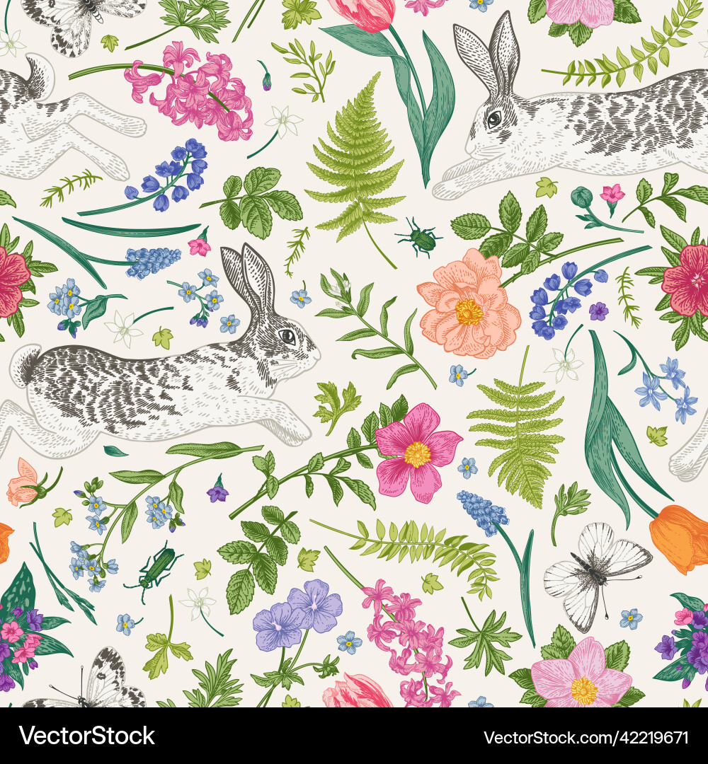 Floral Rabbit Pattern vector image