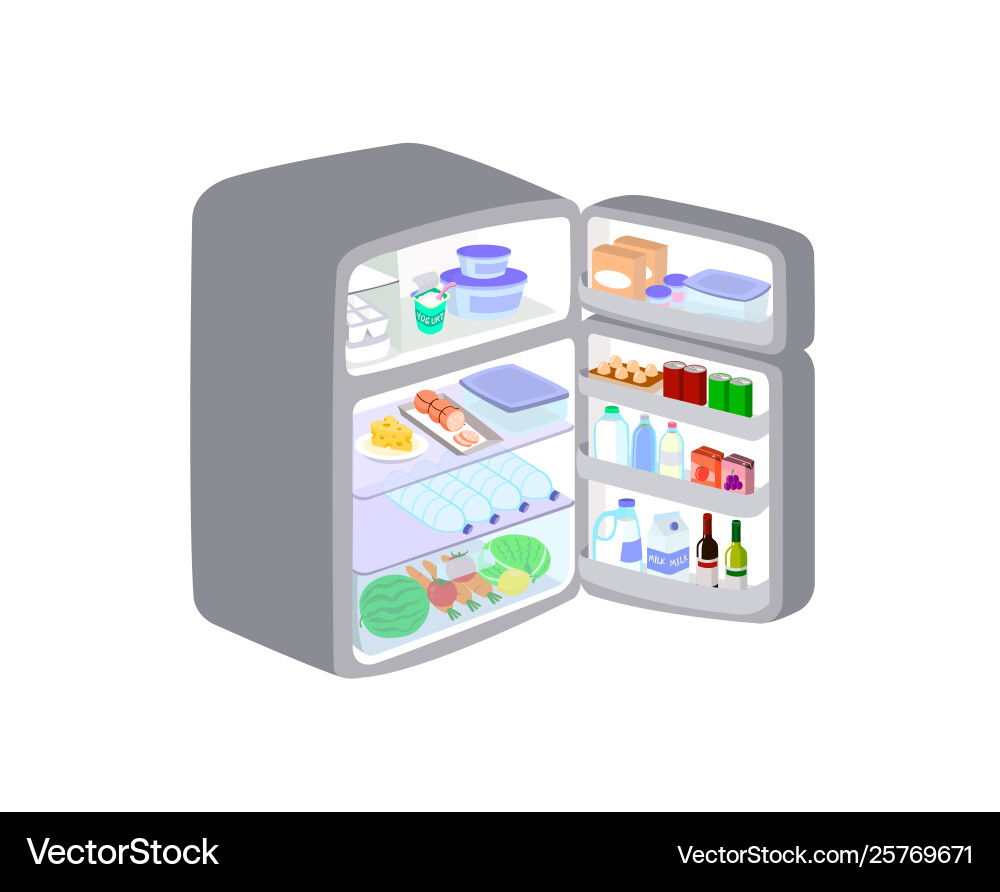 Grey refrigerator was opened door Grey refrigerator was opened door vector image