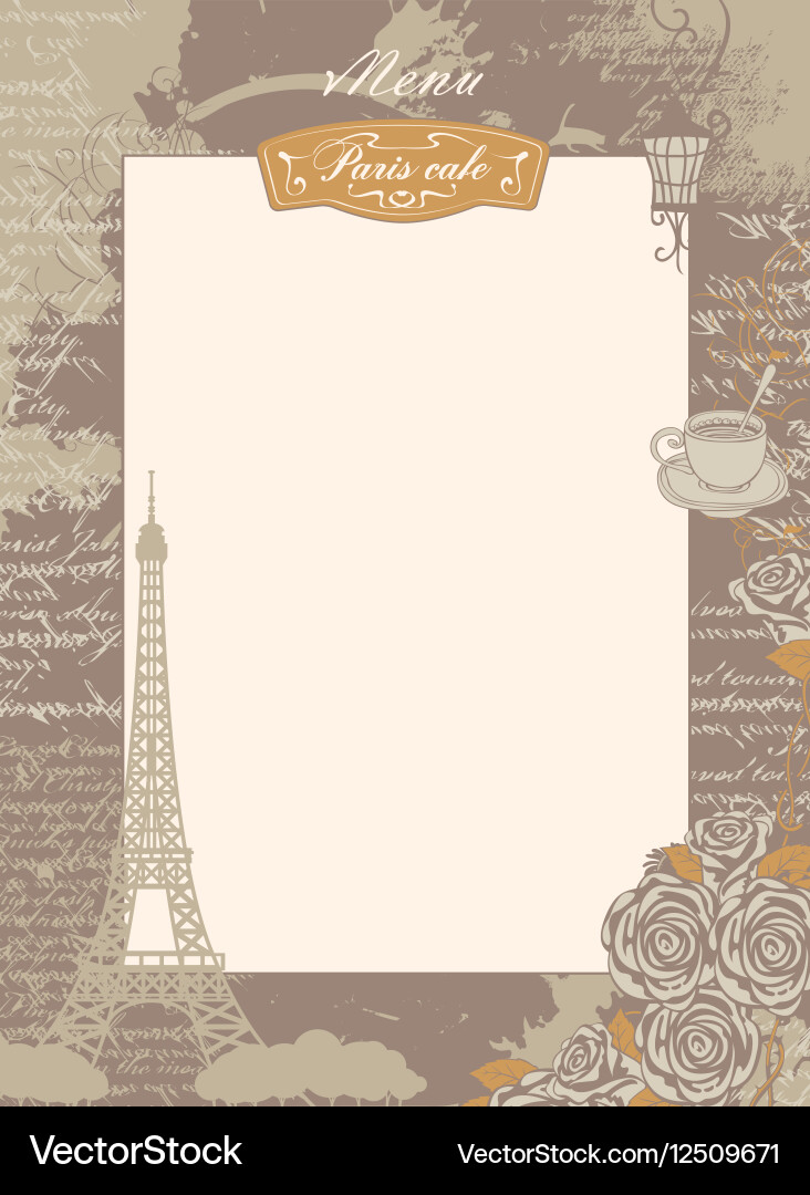 Menu list with eiffel tower and roses vector image