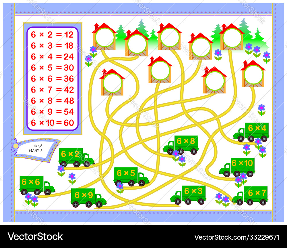 Multiplication table 6 for kids write Multiplication table 6 for kids write vector image