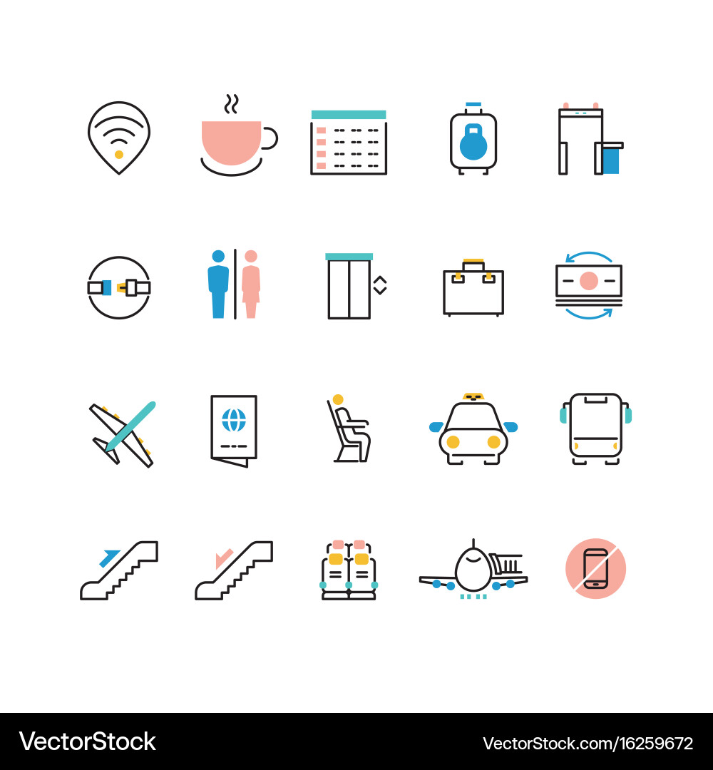 Airoport icons with line and colorful elements vector image