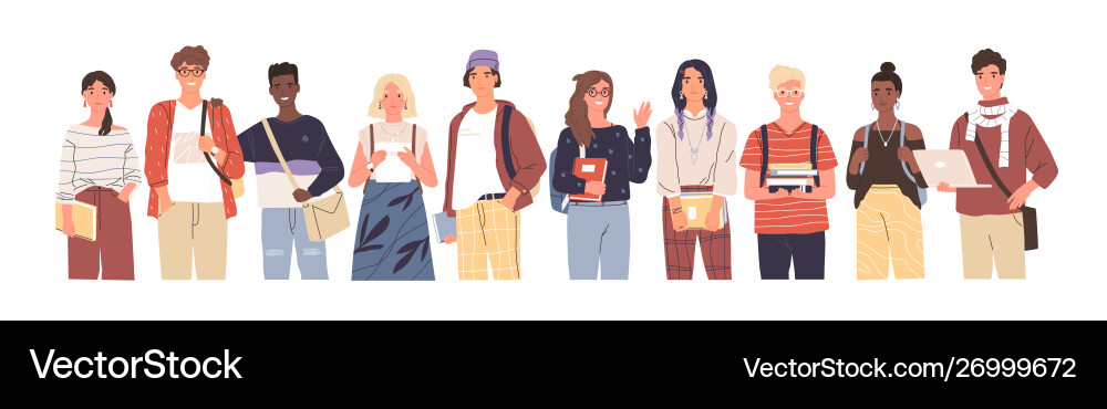 Group multicultural students flat Royalty Free Vector Image