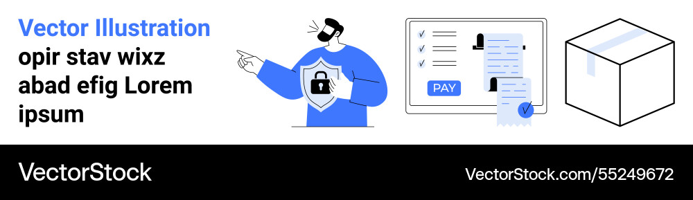 Man with shield representing security payment Man with shield representing security payment vector image