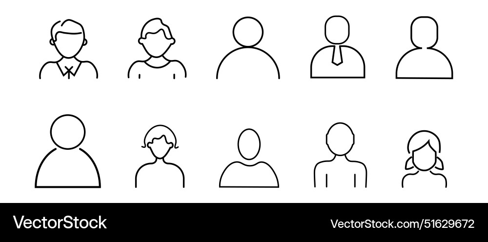 Set of outline icons related to avatars for user vector image