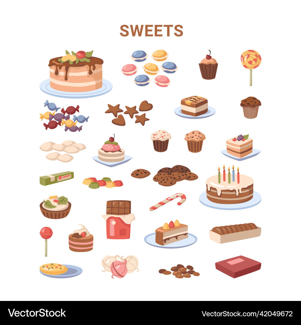 Sweets and dessert chocolate cakes with glazing Sweets and dessert chocolate cakes with glazing vector image