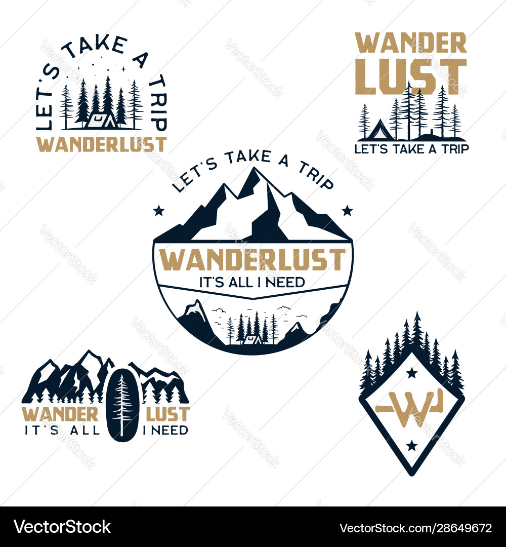 Vintage Camp Logos Bergabzeichen Set Hand Vintage Camp Logos Bergabzeichen Set Hand vektorbild