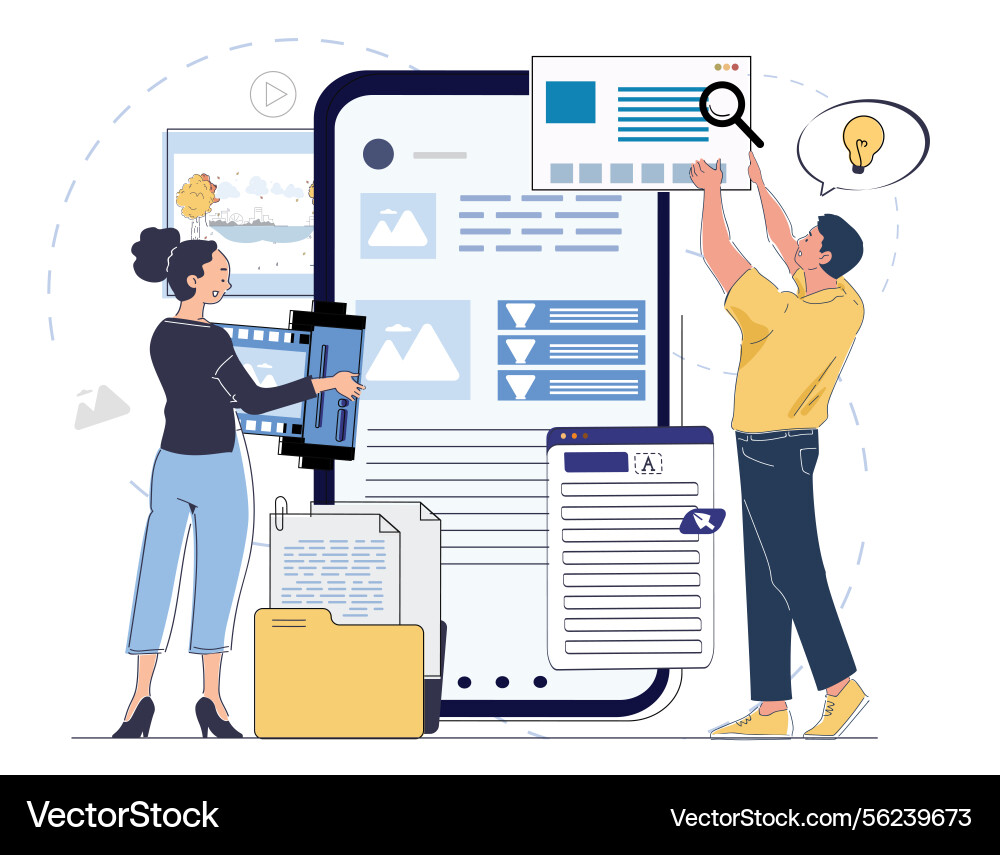 Team creating digital content layout Team creating digital content layout vector image