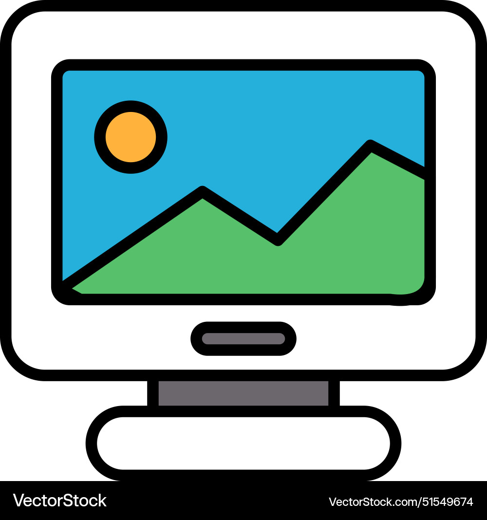 A computer monitor with picture of mountains Vector Image