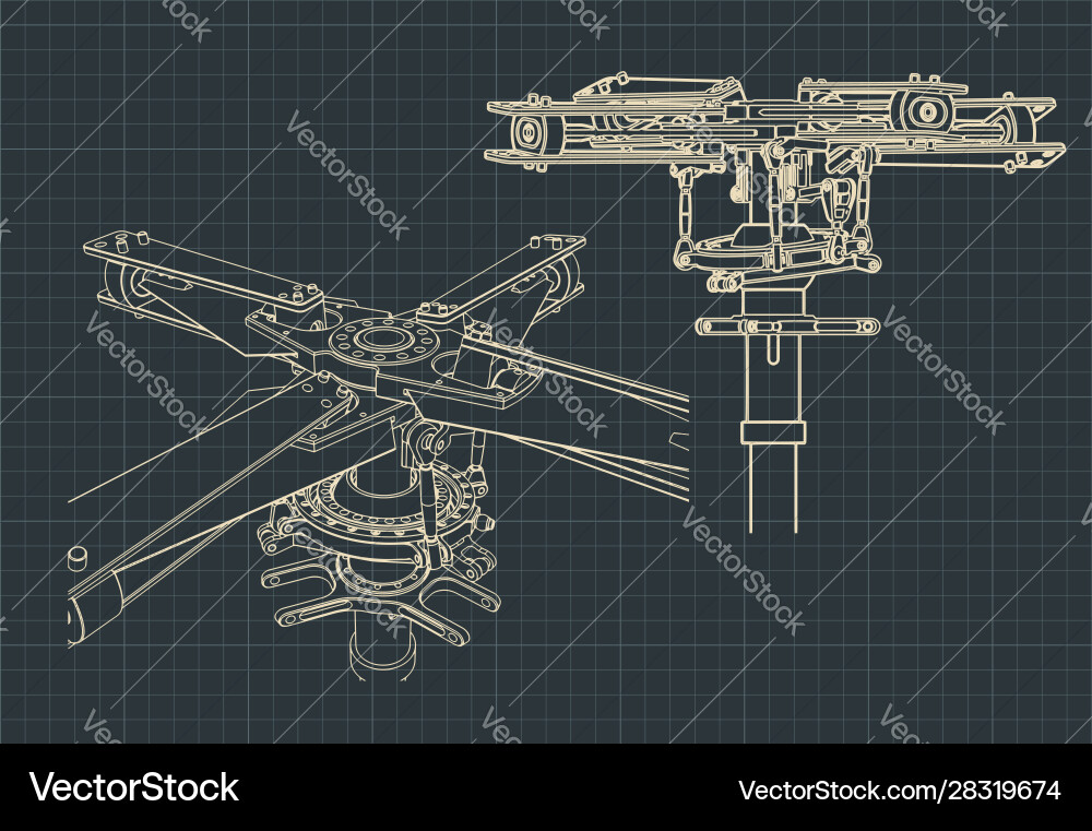 Helicopter main rotor blueprint vector image