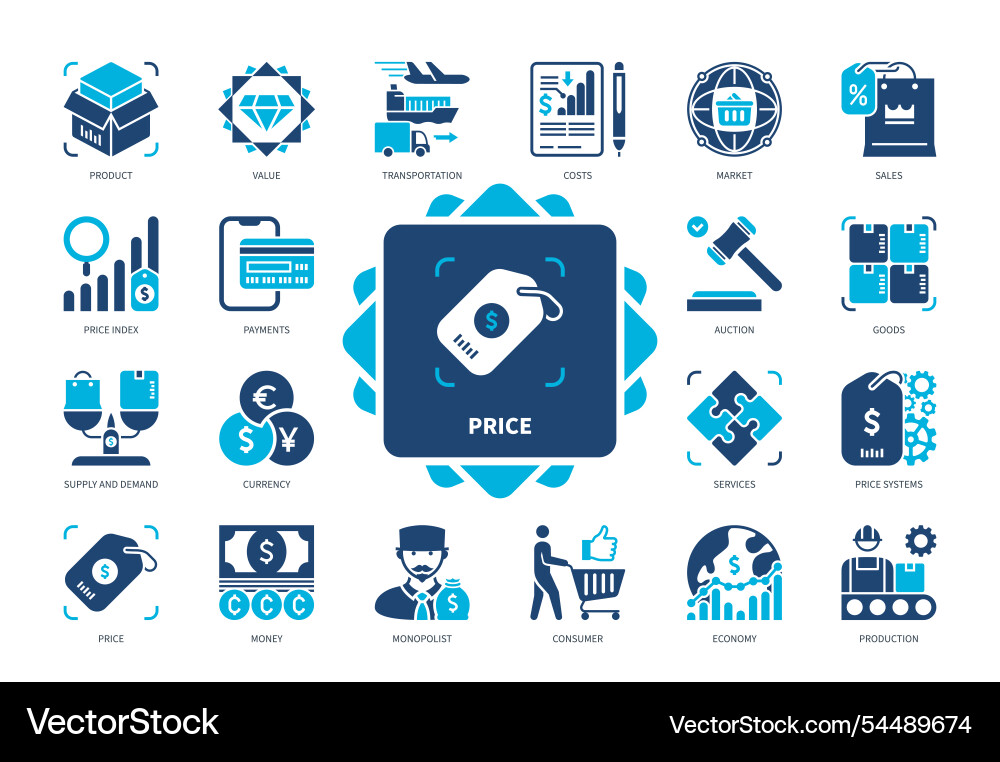 Price solid icon set Royalty Free Vector Image