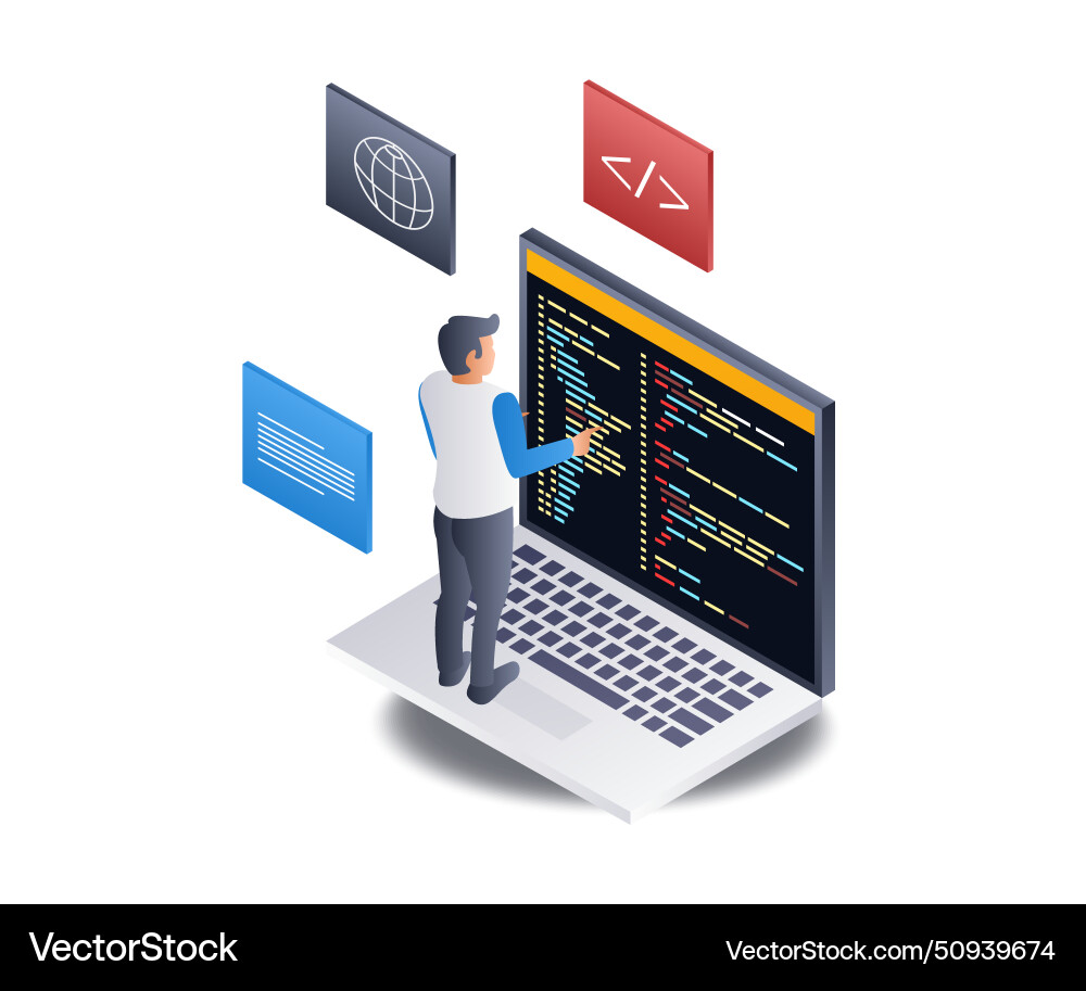 Programmer is completing his assignment flat Programmer is completing his assignment flat vector image