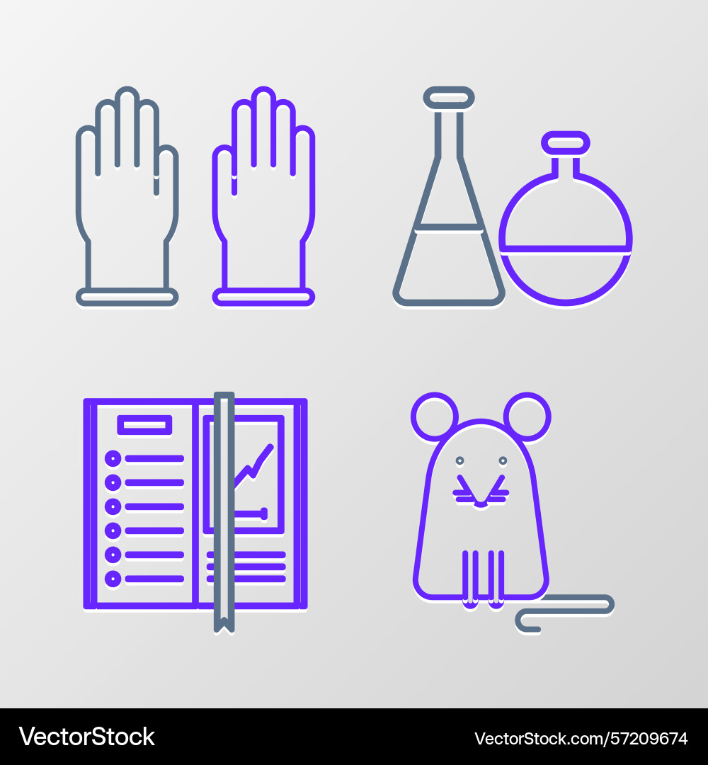 Set line rat notebook test tube and flask Set line rat notebook test tube and flask Vector Image