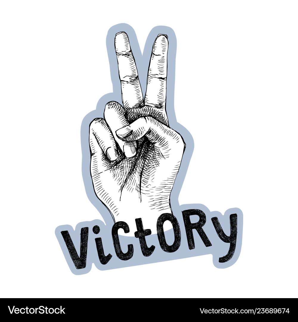 Sketched victory hand gesture vector image