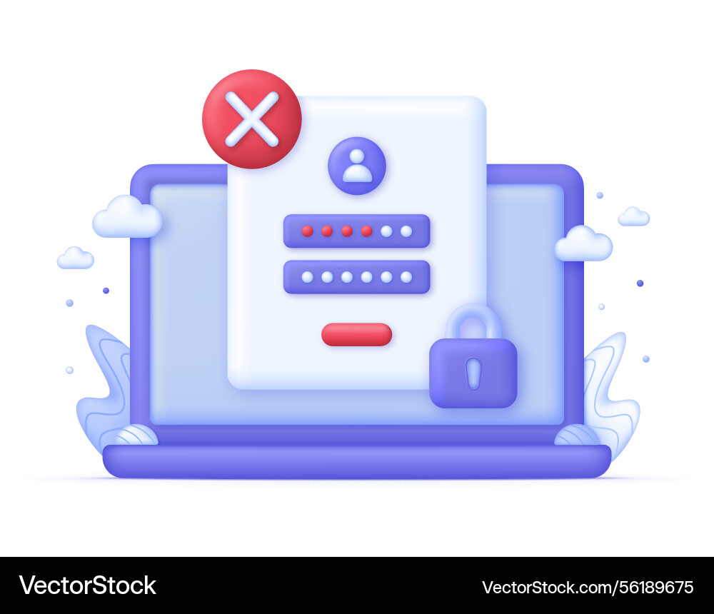 3d incorrect password on computer 3d incorrect password on computer vector image