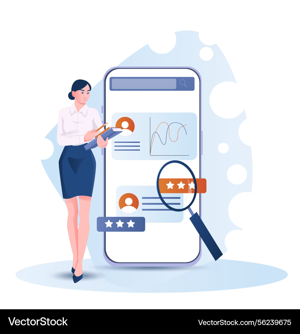 Businesswoman analysiert mobile Daten App Businesswoman analysiert mobile Daten App vektorbild