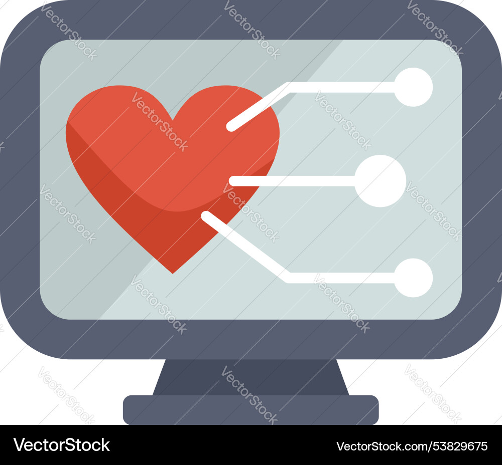 Computer showing red heart connected to circuit Computer showing red heart connected to circuit vector image