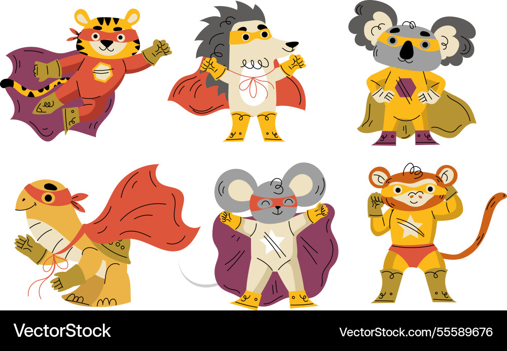 Animal characters superhero dressed in mask Animal characters superhero dressed in mask vector image