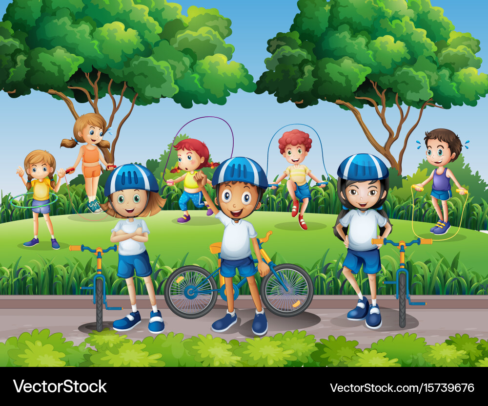 Children Playing Outdoors Royalty Free Vector Image