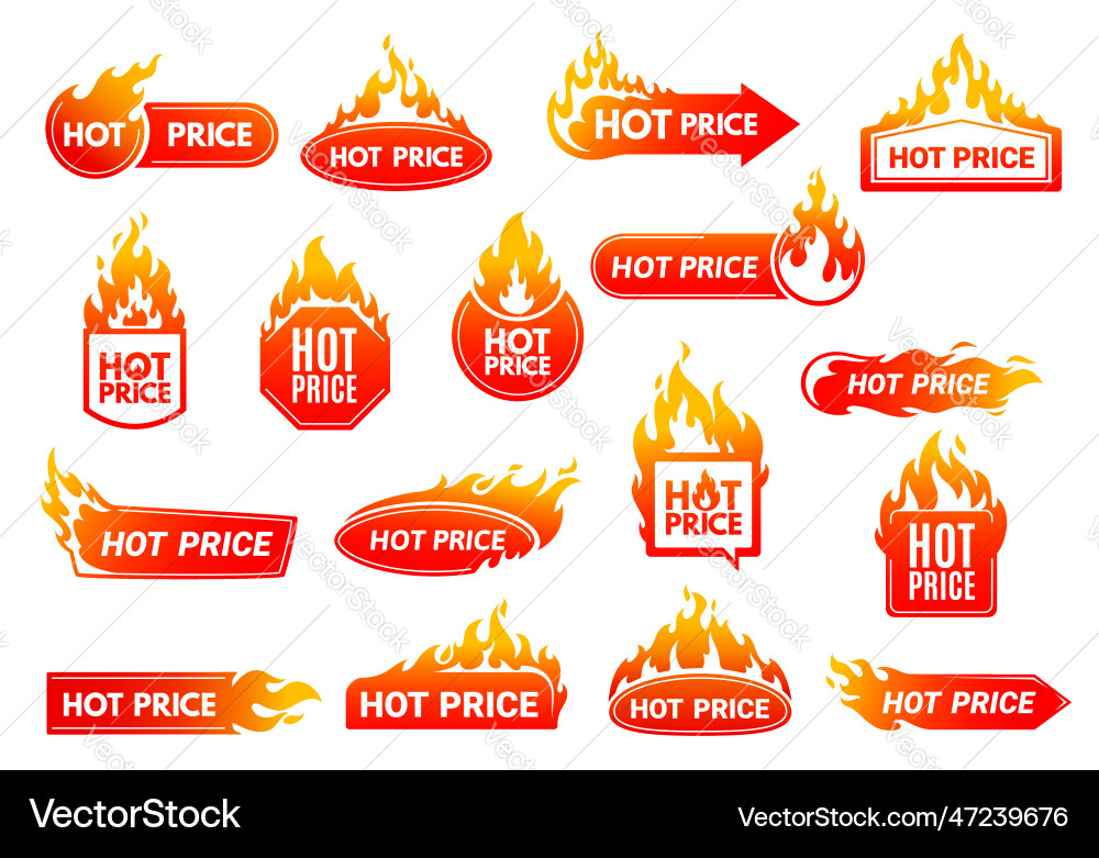 Hot price deal promotion labels with flames Hot price deal promotion labels with flames vector image