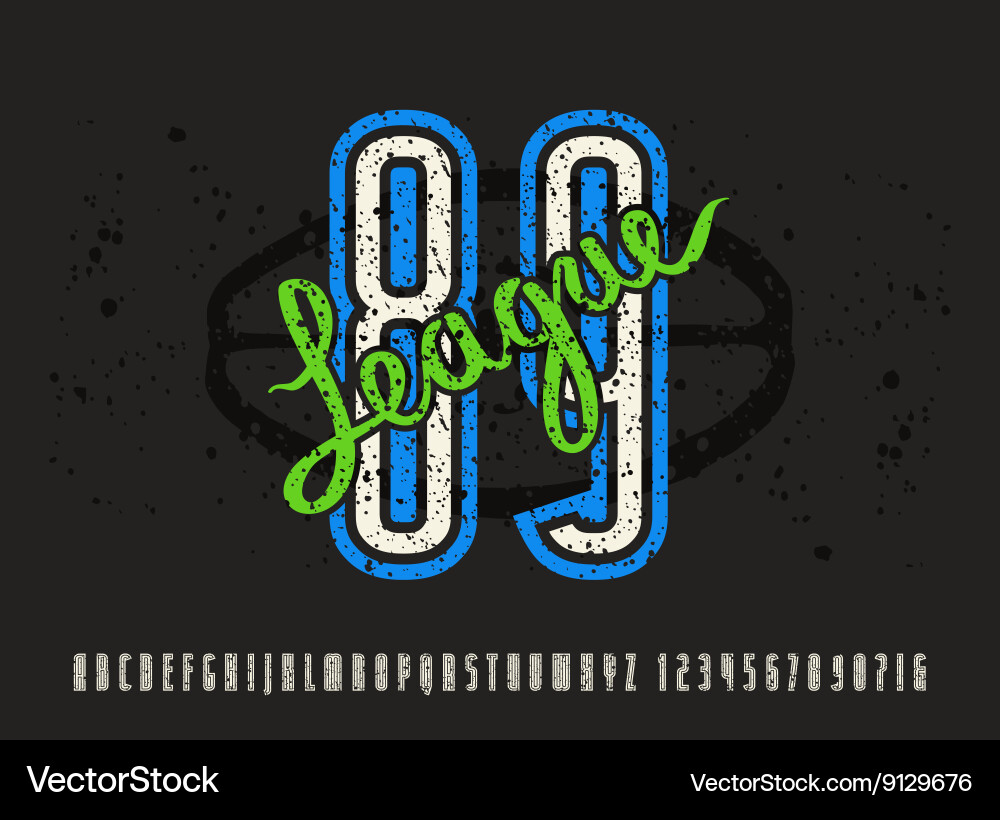 Narrow sanserif font and numbers with contour Vector Image