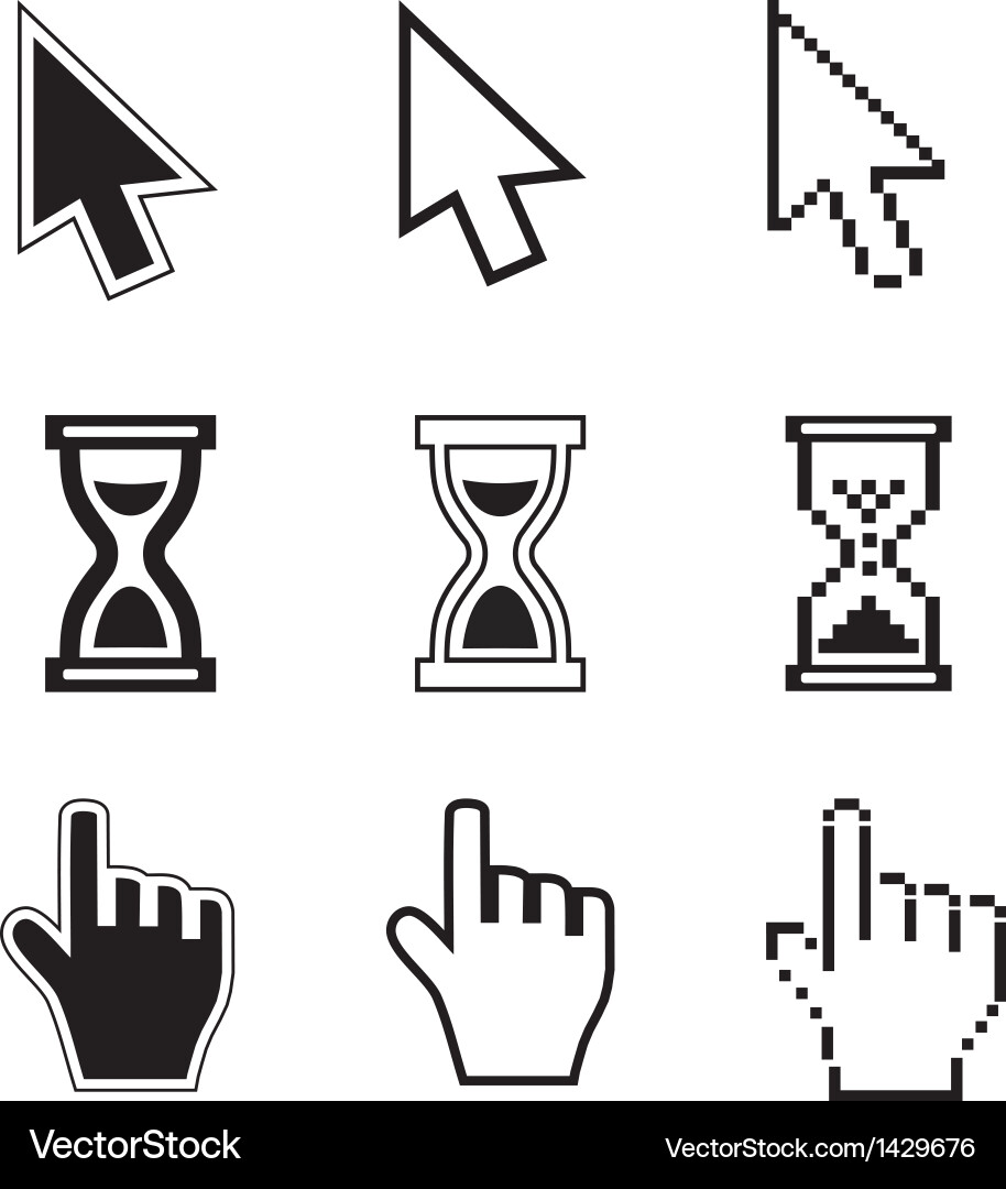 Pixel Cursor Icons - Arrows and Hands Vector Image