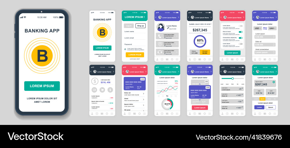 Set of ui ux gui screens banking app flat design Set of ui ux gui screens banking app flat design vector image