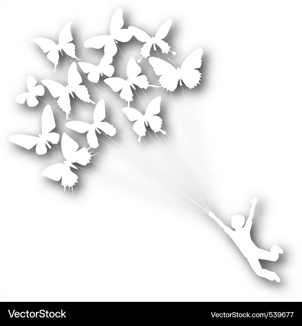 Butterfly Junge Silhouette Vektorbild