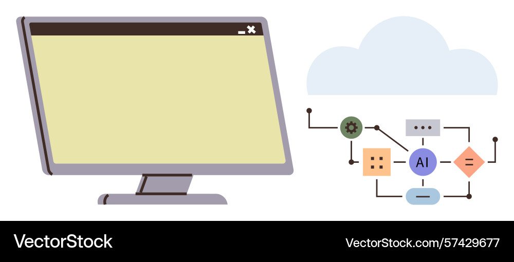 Computerbildschirm mit ai Workflow und Cloud Computerbildschirm mit ai Workflow und Cloud Vektorbild