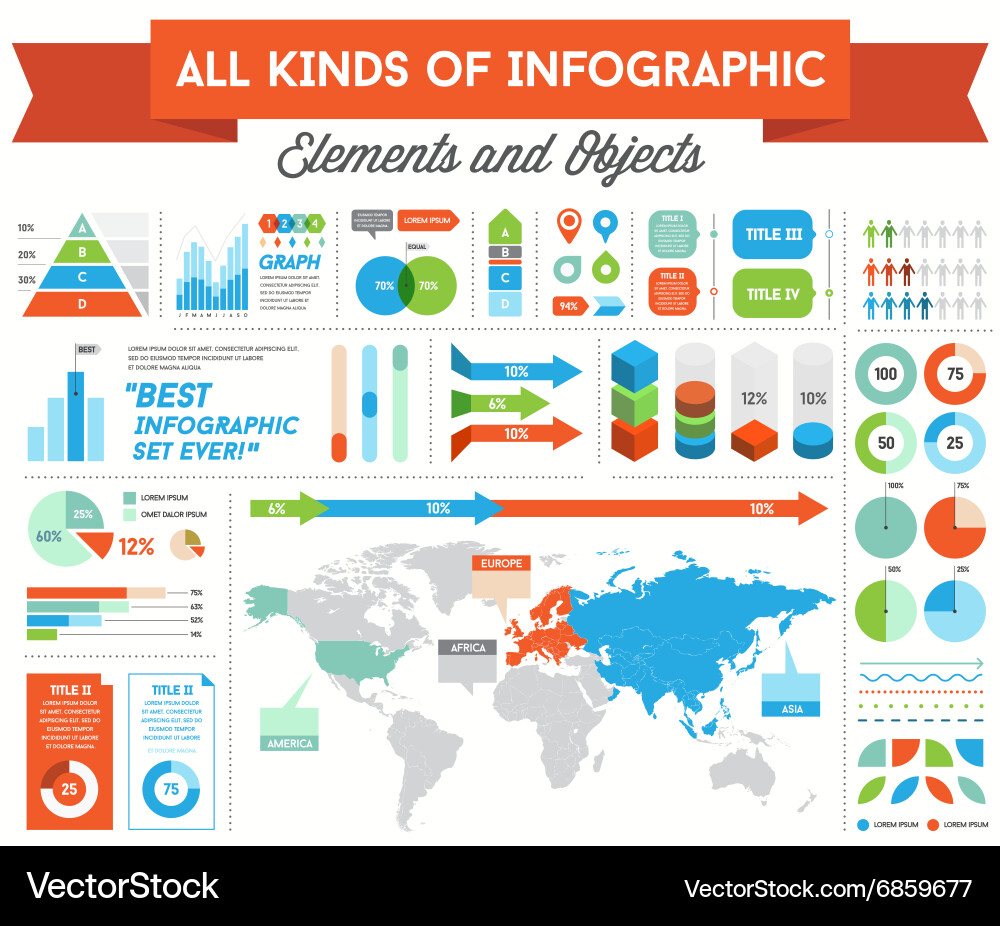 Infographics elements and objects big huge set all Vector Image