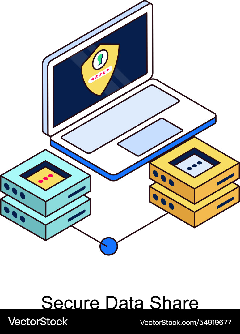 Secure data share isometric filled outline Vector Image