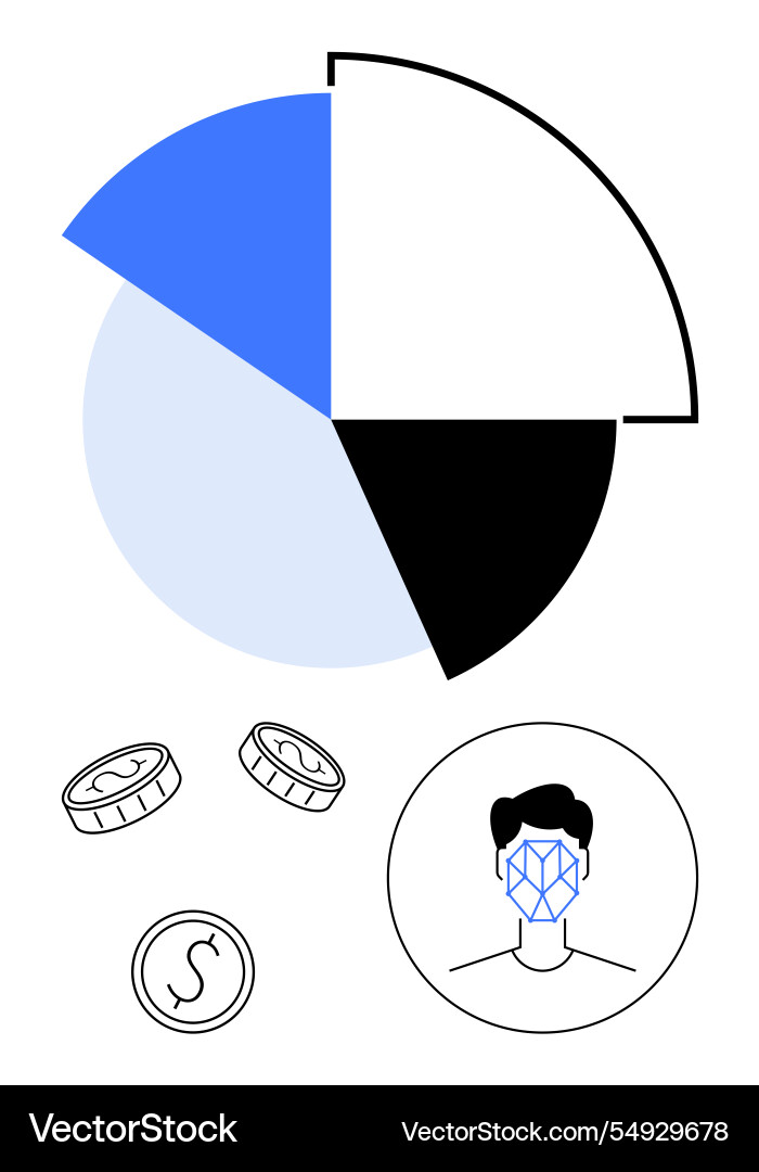Data visualization with pie chart highlighting Data visualization with pie chart highlighting Vector Image